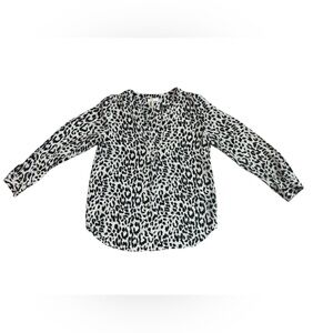 JOIE White/Black Long Sleeve V-Neck Printed Blouse 100% Silk Size XS
